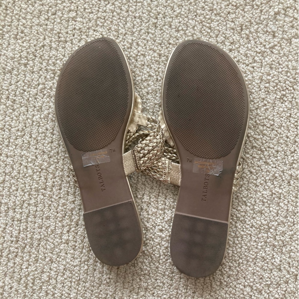Talbots Cece Gold Metallic Braided Thong Sandals Size 7M High End Flip Flops - Picture 5 of 7